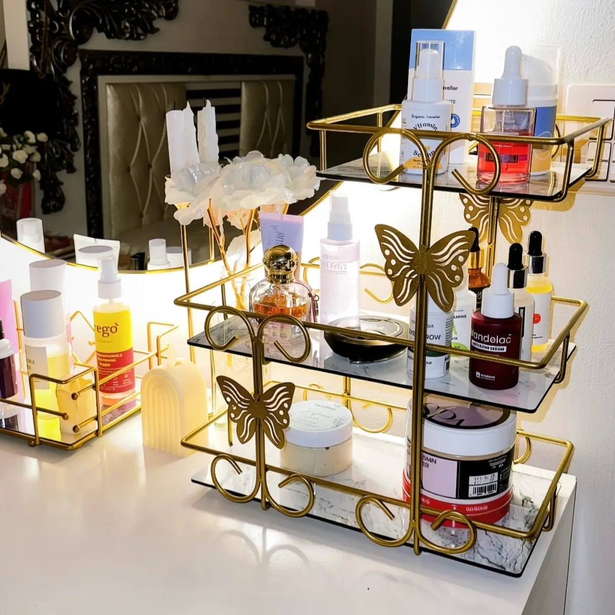 Butterfly Golden Glow Shelf | Elegant Storage for Cosmetics