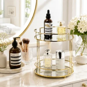 2-Layer Round Mirror makeup Organizer