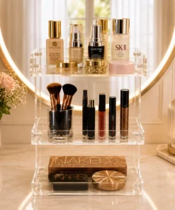 Alternative view of 3 layer acrylic makeup shelf - Wahaj Decor
