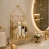 Gold Wall Mounted Bathroom Organizer with Hooks 1