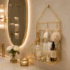Gold Wall Mounted Bathroom Organizer with Hooks 3